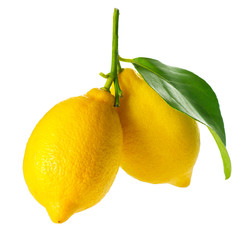 Lemon isolated on White. Fresh and Ripe Lemons - obrazy, fototapety, plakaty