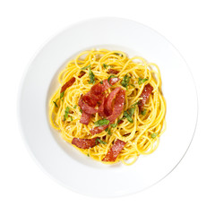 Pasta with crispy salami