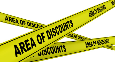 Yellow ribbons with the inscription AREA OF DISCOUNTS