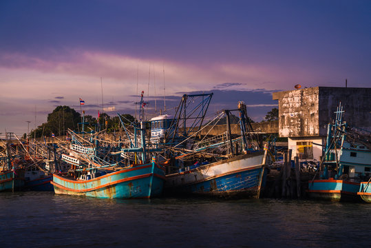Fishing ship in Gulf of Thailand.Evening time