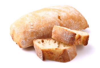 Baguette bread on a white