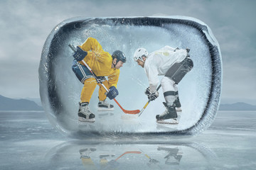 Ice hockey players in the ice