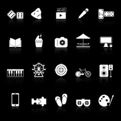 Entertainment icons with reflect on black background