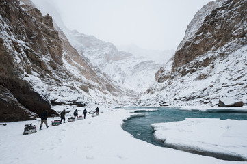 Winter trekking on the frozen Zanskar River in Ladakh