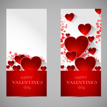 abstract valentine banners with heart and long shadow effect