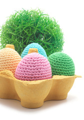 Easter handmade eggs with grass.