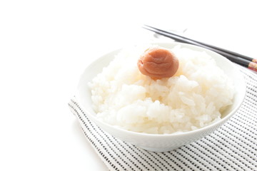 Japanese food, salted plum on steamed pearl rice