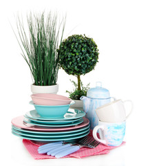 Clean dishes isolated on white