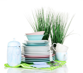 Clean dishes isolated on white