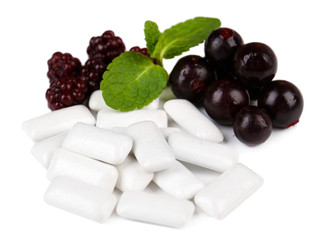 Chewing gum with fruit taste,  isolated on white