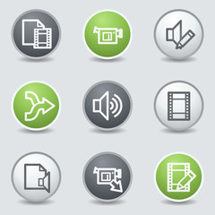 Audio video edit  web icons, circle buttons