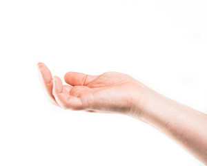 Asking human hand on white background