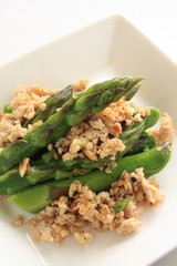 Chinese food, asparagus and mince stir fry