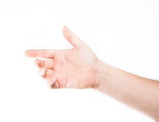 Asking human hand on white background