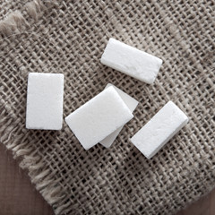 sugar cubes on table