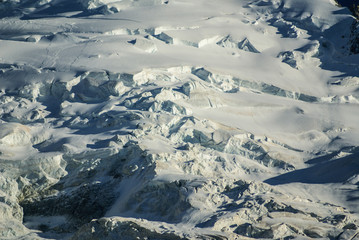 Panoramic view of Mont Blanc Massif. Bossons Glacier in the Fren
