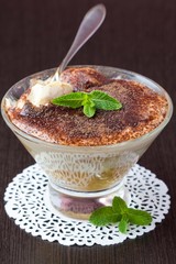 Orange tiramisu with mint, mascarpone cheese, savoyardi biscuit
