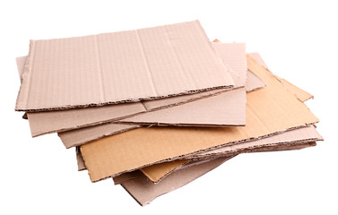 Stack of cardboard for recycling isolated on white - obrazy, fototapety, plakaty