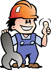 Hand-drawn Vector illustration of an Happy Mechanic or Handyman