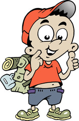 Vector illustration of an Happy Schoolboy  giving thumb up