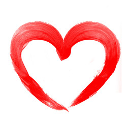 Love shape heart drawn with red paint on a white background