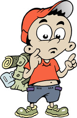 Hand-drawn Vector illustration of an Wondering School boy