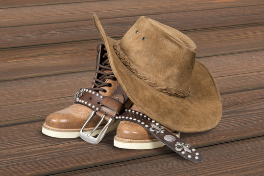 Cowboy hat and accessories with clipping path.