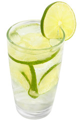 Mojito cocktail with green lime in highball glass