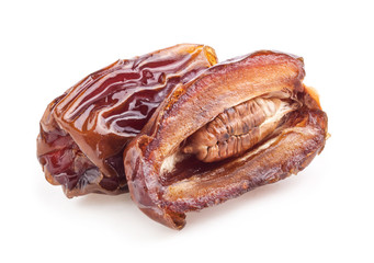 Dates fruits and slice half isolated on white background