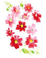 Red watercolor floral motifs