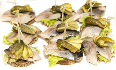 canape with meat vegetables and seafood