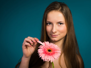 Beauty with pink flower.