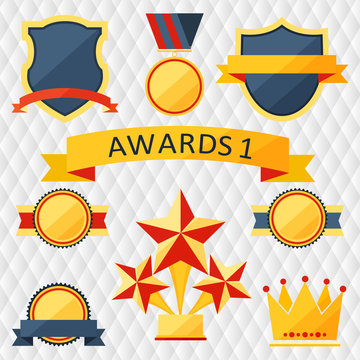 awards and trophies set of icons.
