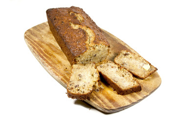 Top View Of Freshly Baked And Sliced Banana Bread