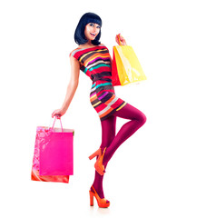 Fashion Shopping Model Girl Full Length Portrait.