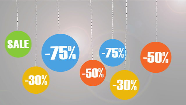 Animated Discount tags with different percentages.