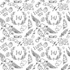 Fototapeta premium Love - black vector seamless pattern