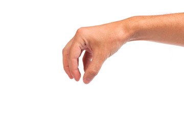 Male hand reaching for something on white