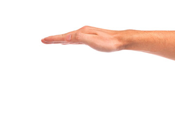 Open palm hand gesture of male hand