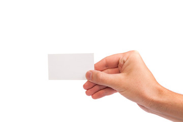 Fototapeta premium Businessman's hand holding blank business card