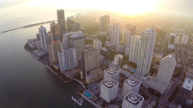 Aerial footage of Brickell at sunset