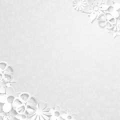 Background with paper flowers, white on gray