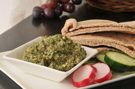 Basil Pesto With Pita Bread