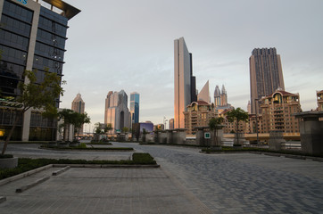 Downtown of Dubai (United Arab Emirates) in the sunset