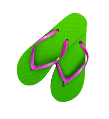 Beach shoes, flip flops - pink and bright green with glitter, ho