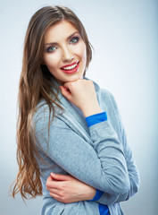 Young smiling woman portrait isolated. Casual style. Beautiful