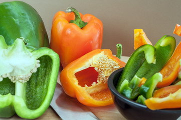 Green and Orange Peppers Sliced