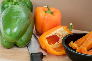 Green and Sliced Orange Pepper