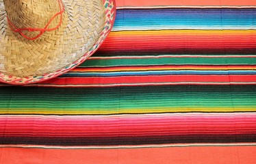 cinco de mayo Mexican poncho sombrero poncho with sombrero background mexico fiesta copy space pattern stripes copy space serape blanket stock photo, stock photograph, image, picture, 