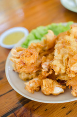 Deep fried fresh squid and seafood with sauce